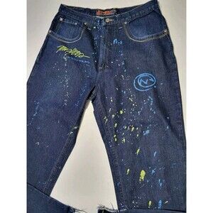 Miskeen Jeans Men's Size 36 x 34 Baggy Y2K Hip Hop Skater Painted Embroidered
